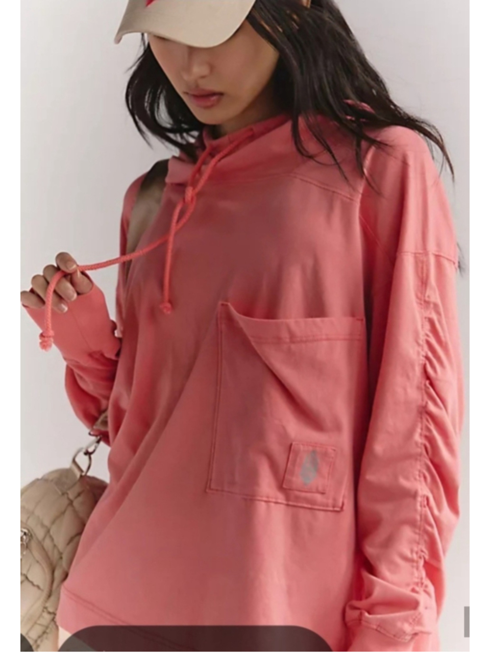 Free People FP Movement Hot Shot Hooded Layer Sweatshirt Coral Hoodie Sz L NEW